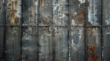 Photo of a weathered aged metallic wall texture captured from the front