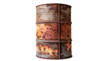Old rusty steel oil barrel on transparent background