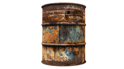 rusty old metal barrel, Old rusty steel oil barrel on transparent background