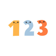 123 numbers characters. Cute math symbols vector illustration. School concept. Educational elements. Funny doodle style