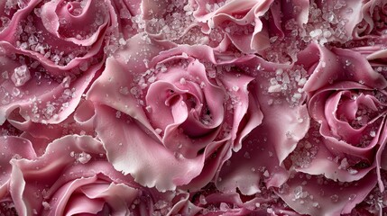  A close-up of pink roses with water droplets on their petals