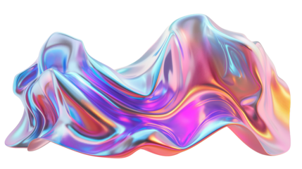 lines wave 3d crystal glass holographic effect isolated whit transparent background