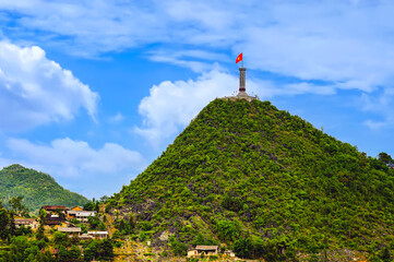 Landscape of Lung Cu national flagpole located in Dong Van district, Ha Giang province, Vietnam. This is the northernmost land of Vietnam, close to the border of Vietnam and China