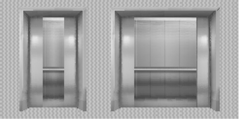 doors elevator .realistic open chrome metal office elevator vector Illustration
