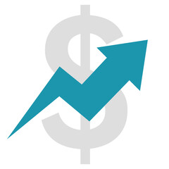 big blue arrow graph going up with dollar symbol in the back represent business growth trading profit economic boom