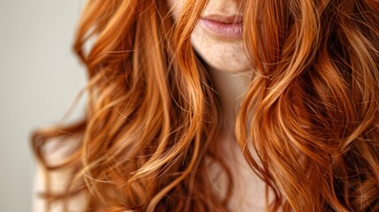  A tight shot of a red-haired woman, her unruly curls forming frizzees on her face, gazes intently into the camera with a grave expression