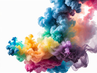 Obraz premium Colorful Ink Smoke in Rainbow Gradient on White Background