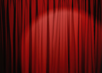 Theater red curtain with spot lighting. Vector illustration