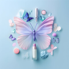 set of blue and white butterfly with makeup