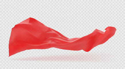 Beautiful flowing fabric flying in the wind. Red wavy silk or satin.