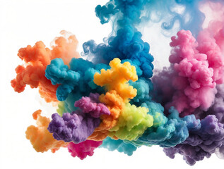 Fototapeta premium Colorful Ink Smoke in Rainbow Gradient on White Background