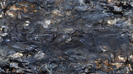 Fototapeta premium A tight shot of a rock with dark streaks of paint, alternating between black and brown, and a central, monochrome object atop its upper portion