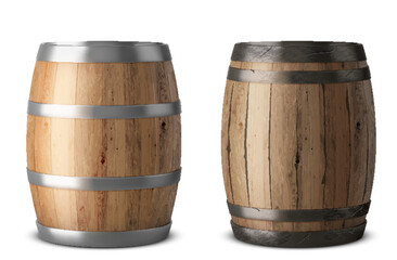 Obraz premium Wooden barrel realistic of isolated white background vector illustration