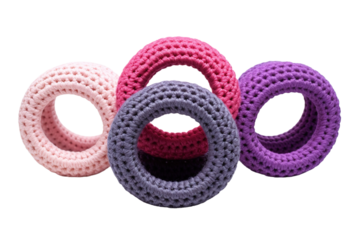 Whimsical Trio of Crocheted Circlets on White or PNG Transparent Background.