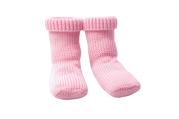 Whisper of Cotton Candy: Pink Knitted Baby Booties on White or PNG Transparent Background.