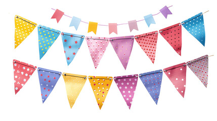 Fototapeta premium A series of illustrated party banners and flags, cut out and isolated on a white background