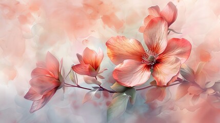 watercolor Delicate watercolor painting of pink magnolia flowers in full bloom.