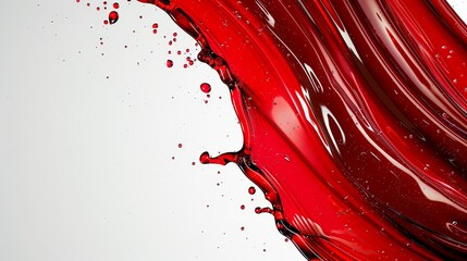  A red liquid splashes onto a white surface, with drops appearing at its base and on the surface beneath