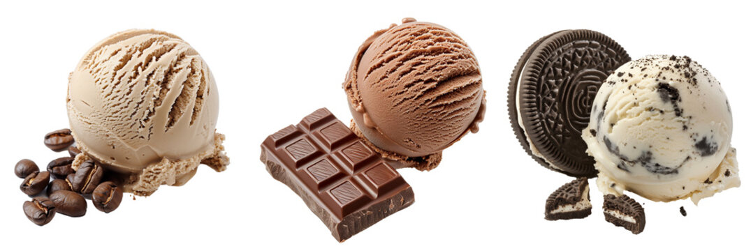 chocolate ice cream cookie coffee isolated on white