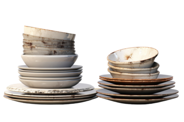 The Ivory Tower of Delicate Dishware on White or PNG Transparent Background.