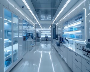 Cutting Edge High Tech Laboratory Workspace with Advanced Scientific Instruments and Sterile Environment for Professional Research and Experimentation