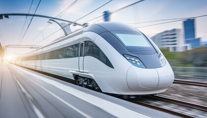 Fototapeta premium Modern City Transit: Fast Electric Train at Futuristic Metro Station