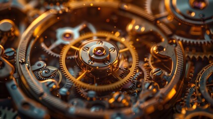 Intricate Close-Up of Steampunk Watch Gears - Detailed Cogs and Springs with Brass and Copper Elements