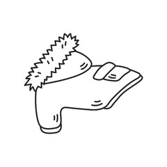 Warm Jacket Dog Clothes icon doodle. Hand drawn outfit for pets. Outline winter fall autumn apparel for puppy. Isolated black line art