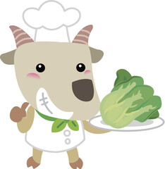 Goat chef with vegetable