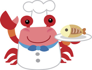 Crab chef with dishes