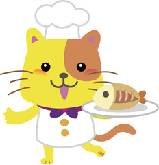 Cat chef with fish
