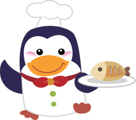 penguin chef with fish