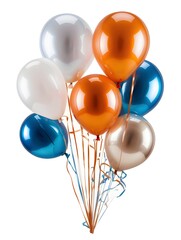 white bronze orange and blue balloons isolated on transparent background cutout.