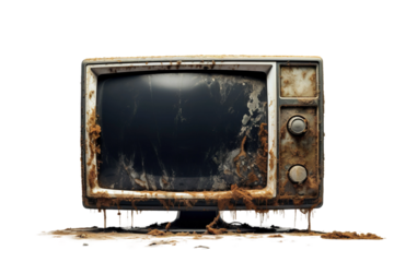 The Forgotten Relic: A Vintage Television Abandoned on a Pile of Earth on White or PNG Transparent Background.