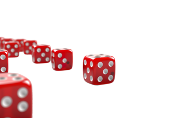 The Dance of Crimson Luck: A Playful Meeting of Red Dices With White Dots on White or PNG Transparent Background.