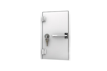 Naklejka premium Modern metal safe door, secure vault entrance with handle and keyhole, silver security barrier for banking and storage isolated on Transparent Background