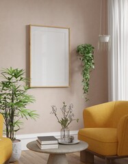 Mockup frame, poster empty in home design, modern interior design element mockup, 3d rendering