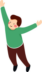 Young boy opens his arm and rises up his head