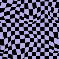 Obraz premium Psychedelic checkerboard background. Wavy vector illustrations, trendy psychedelic style and groovy color checkerboard.