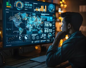 Social Media Trend Forecaster Analyzing Futuristic Digital Analytics Dashboard