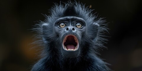 Fototapeta premium A black monkey with its mouth wide open. AI.