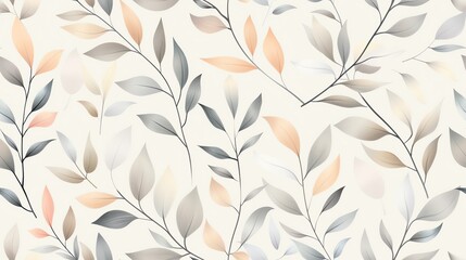 Pastel colors seamless pattern with hand-drawn floral elements, including leaves and branches, for a gentle and elegant style