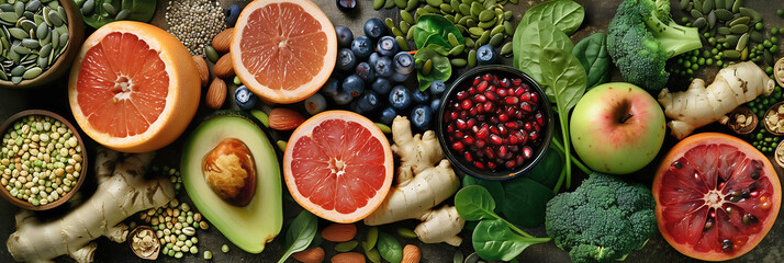 Assortment of Fresh Fruits, Vegetables, and Nuts for a Healthy Diet