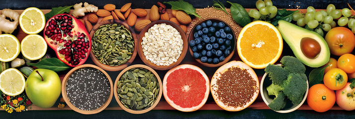 Assortment of Fresh Fruits, Vegetables, and Nuts for a Healthy Diet
