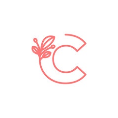 letter c flower feminine line vector logo design