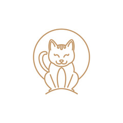 cute cat smile line mascot vector logo design