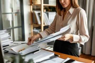 Professional Photography of a secretary organizing and filing important documents, Generative AI