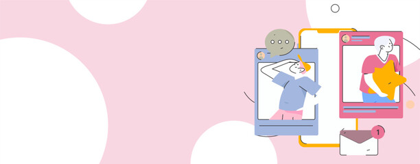 Virtual characters social communication concept business flat vector hand drawn illustration
