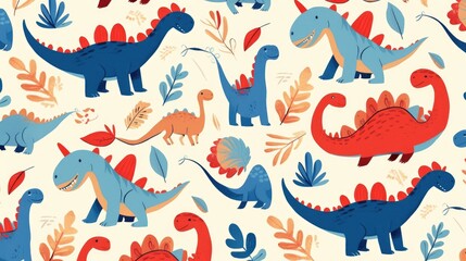 Quirky dinosaurs with a playful twist in a delightful pattern designed to enhance your creative projects Enjoy this charming 2d illustration