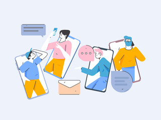 Virtual characters social communication concept business flat vector hand drawn illustration

